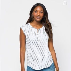 Split Neck Cap Sleeve, Linen Blend Knit Top